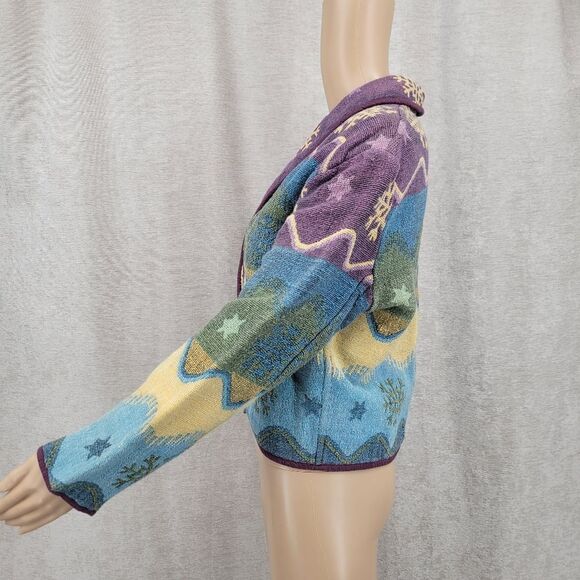 Flashback Vintage Cotton Tapestry Cropped Cardigan Jacket Shawl Collar Winter - Picture 4 of 8